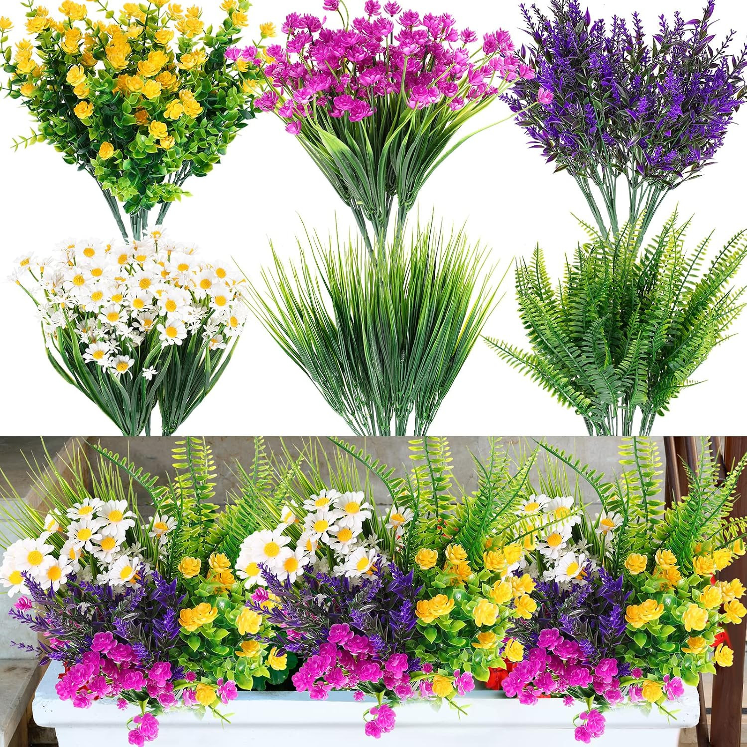 24 UV Resistant Artificial Flower Bundles for Outdoor & Indoor Decor