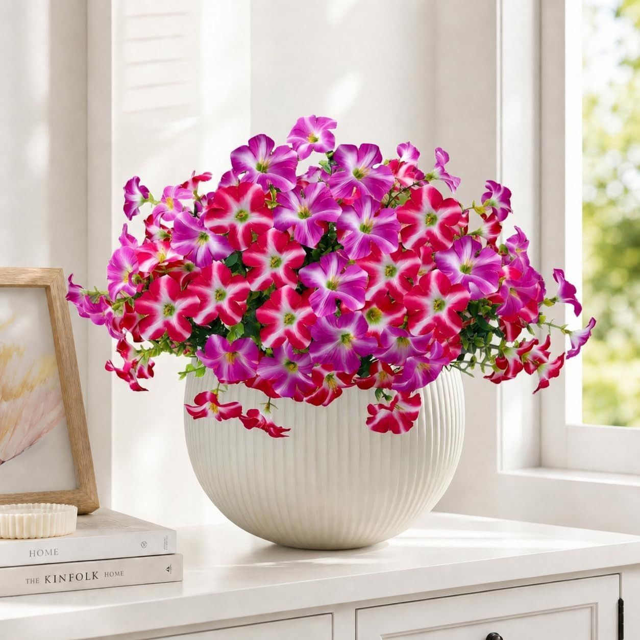 Artificial Petunia Flowers Outdoor, 8 Bundles UV Resistant Faux Plants | Realist