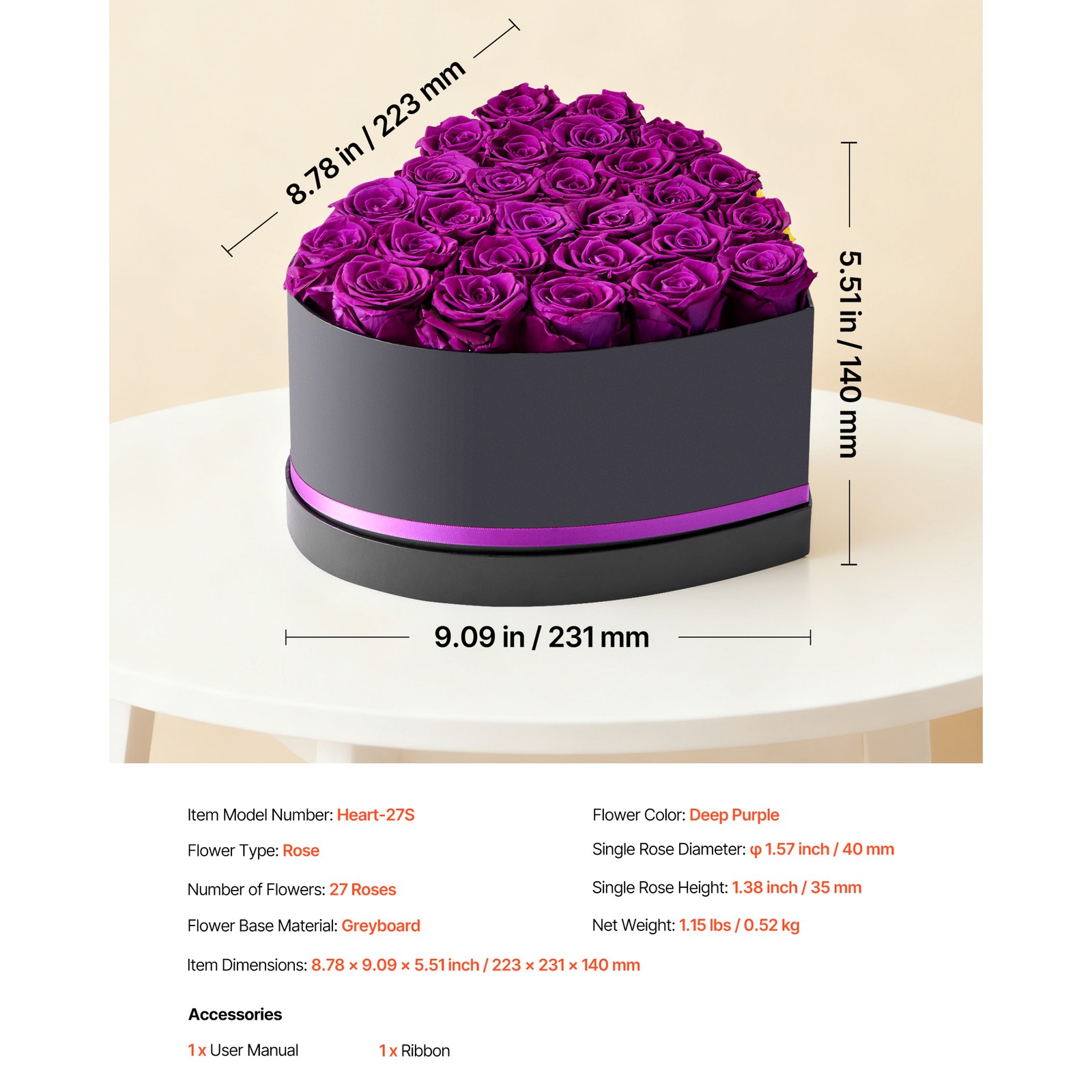 Uimoso 27 Preserved Roses in Heart-Shaped Box – Eternal Purple Flower Bouquet