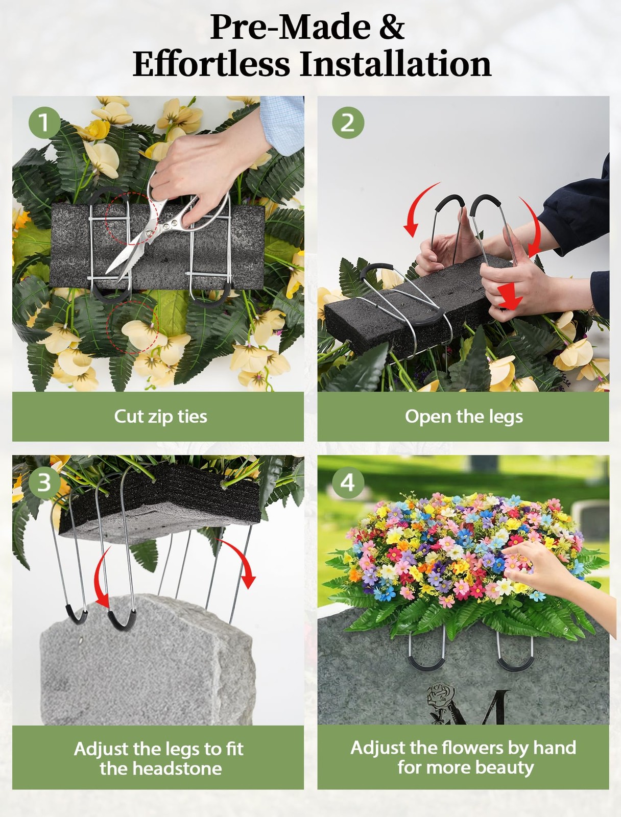 Headstone Flower Saddle Decorations: Spring Cemetery Flowers for Grave Easter…