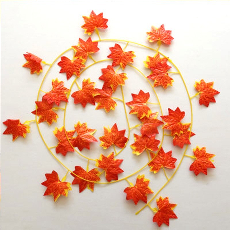 Autumn Fall Maple Leaves LED Lights Hanging Plant Halloween Artificial Flowers