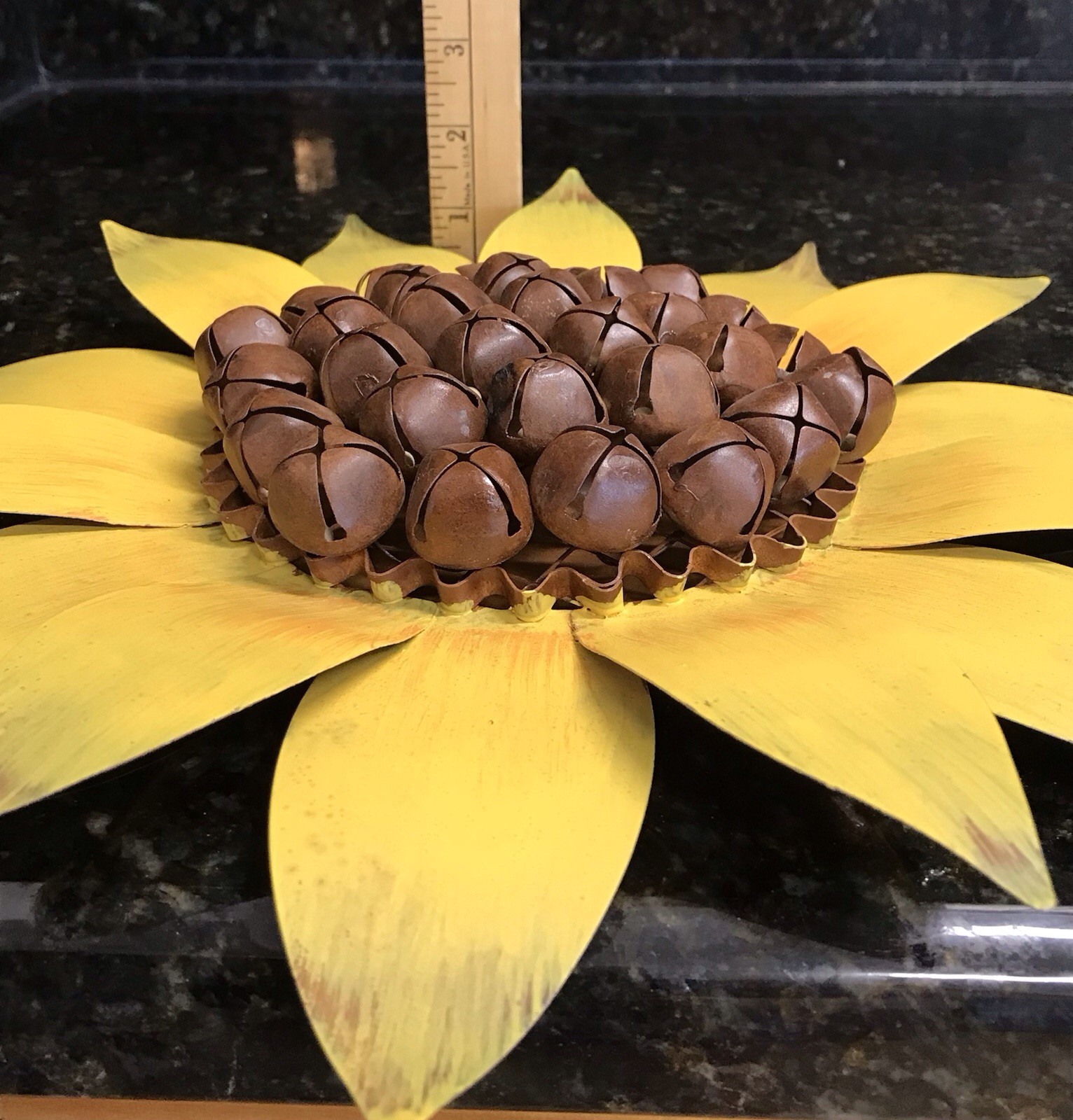 Sunflower Metal Garden Decor Outdoor Indoor Wall Art Bell Center 13.5″ Rare