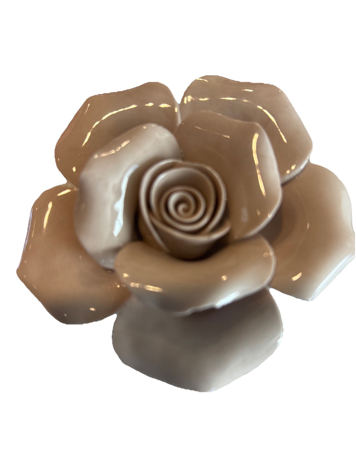 Set Of 4 Porcelain Roses, Tan And Peach, 3 1/2 Inches In Diameter Each