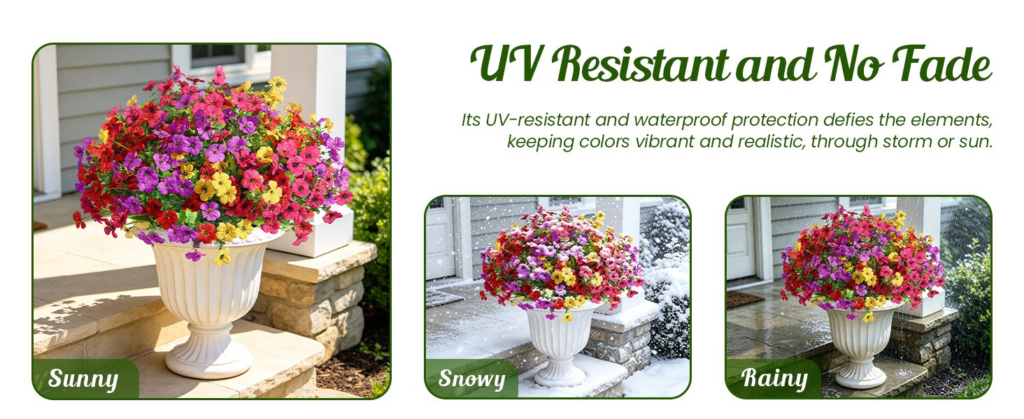 24 Bundles Artificial Flowers for Outdoors Decoration, UV Resistant Silk Faux