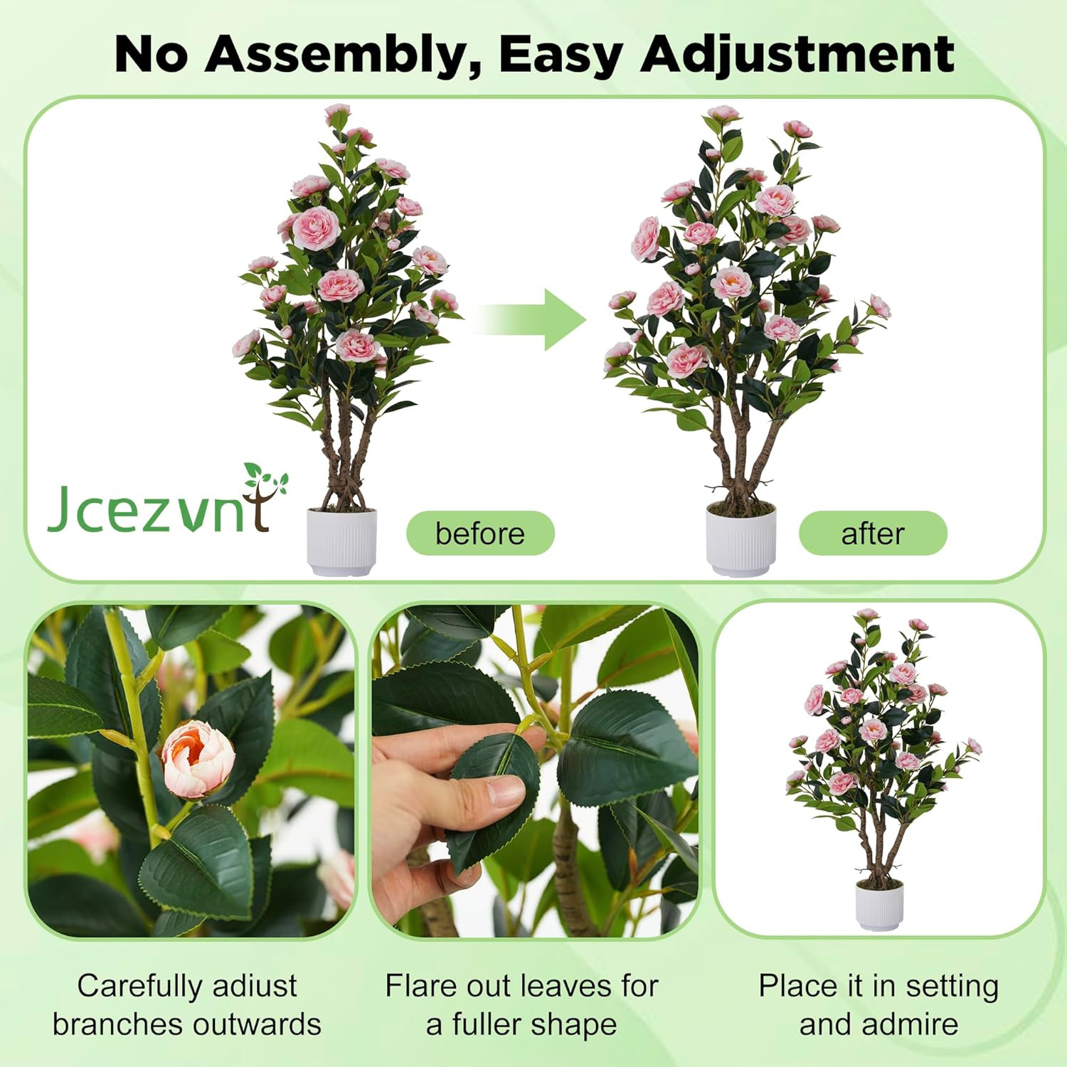 2 Pack 38″ Artificial Camellia Trees in White Pots for Home & Garden Decor
