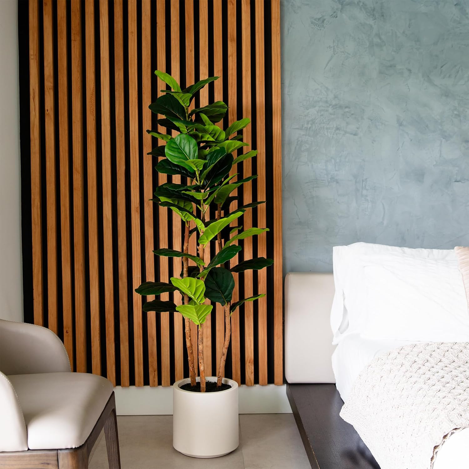 5Ft Artificial Fiddle Leaf Tree in Elegant White Planter –