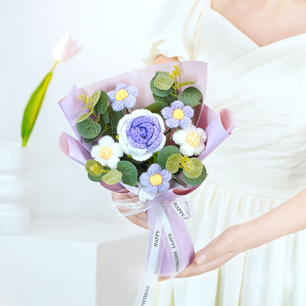 Knitted Flower Crochet Flower Bouquet Finished Hand Woven Preserved Flower AE