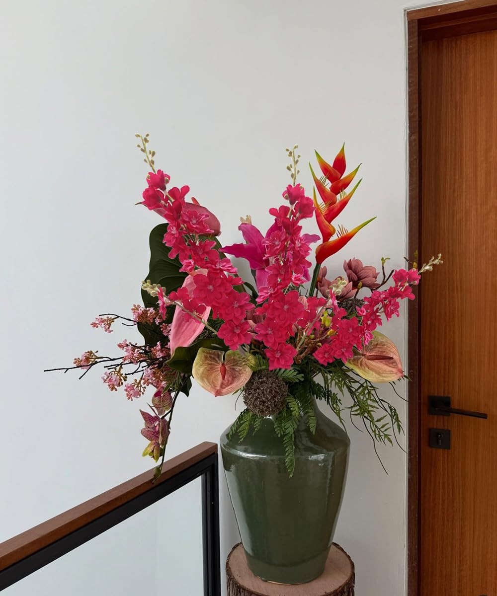 Hot Pink Flowers Artificial Delphinium 8PCS Silk Flowers with Stems 33.46″ Ta…