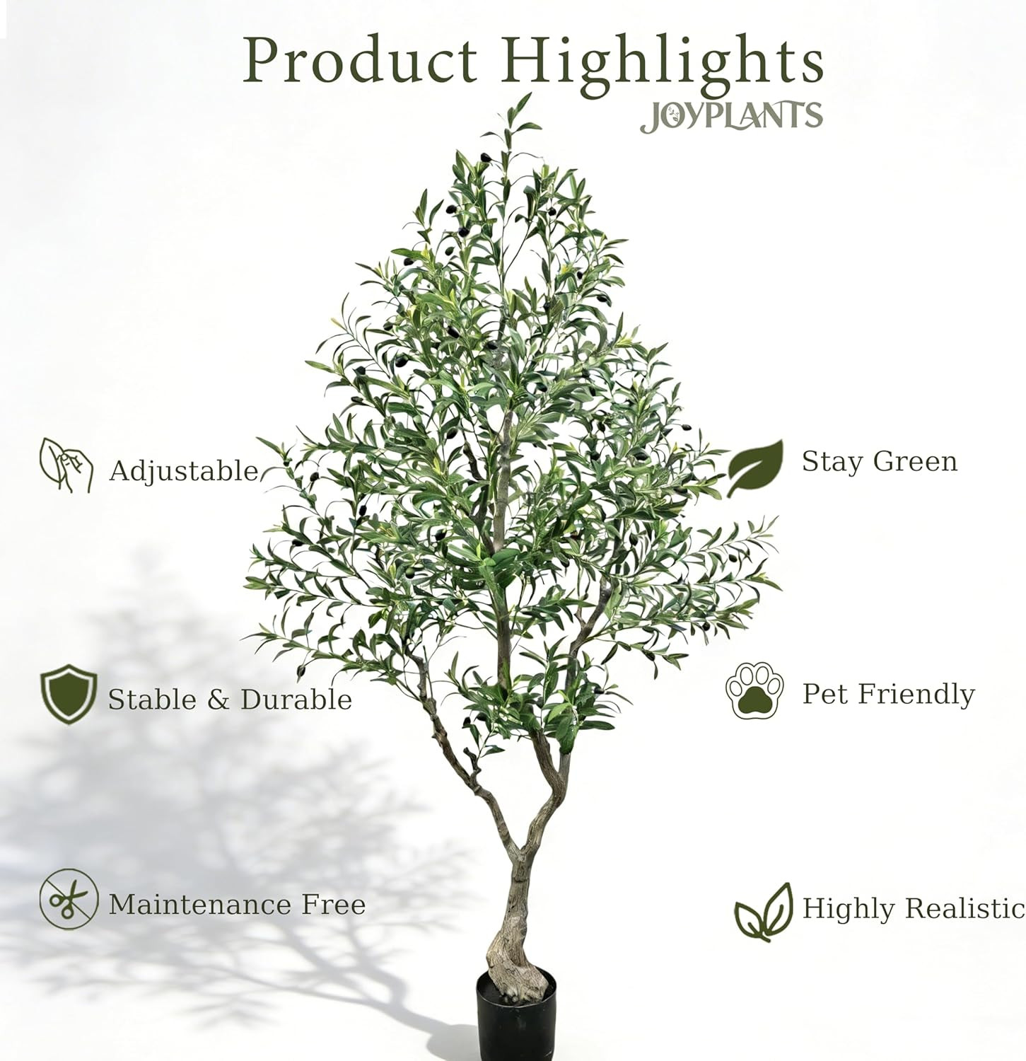 7FT Faux Olive Tree in Black Pot – UV Resistant, Realistic Indoor/Outdoor Decor