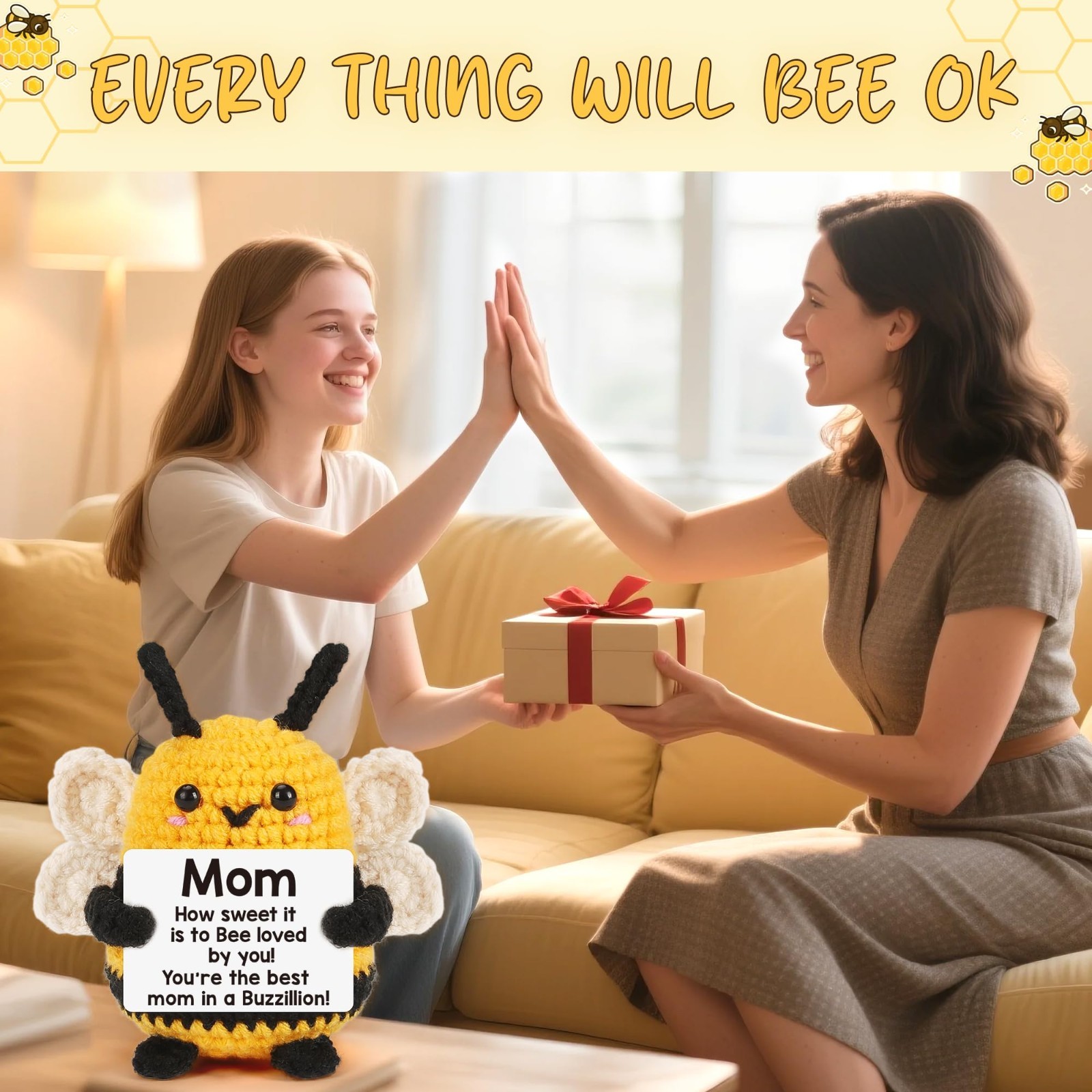 Unique Gifts for Mom – Crochet Bee Positive, Birthday Gift for Women, Handmade P