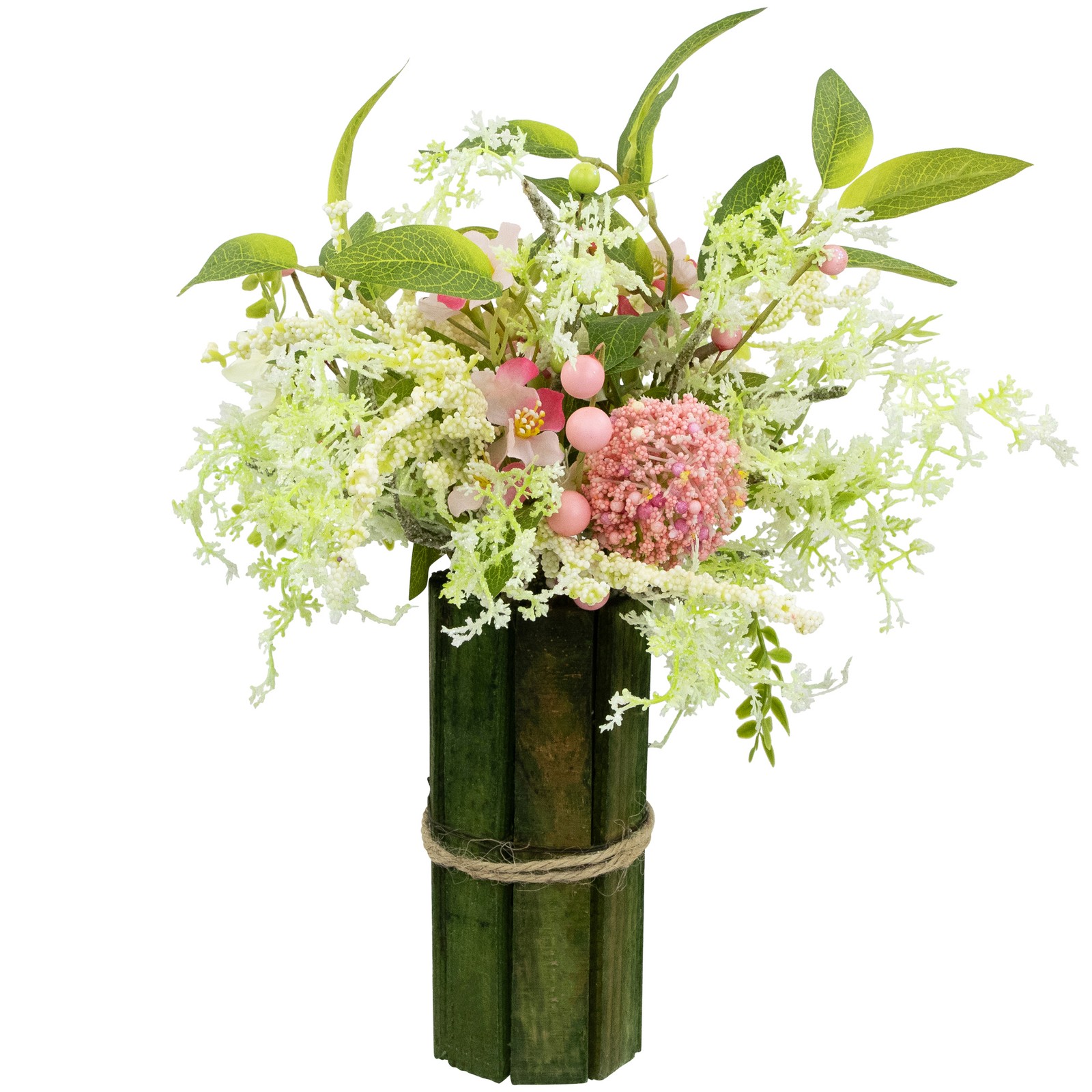 Northlight Hydrangea and Berry Floral Spring Bouquet – 14″ – Pink and Green