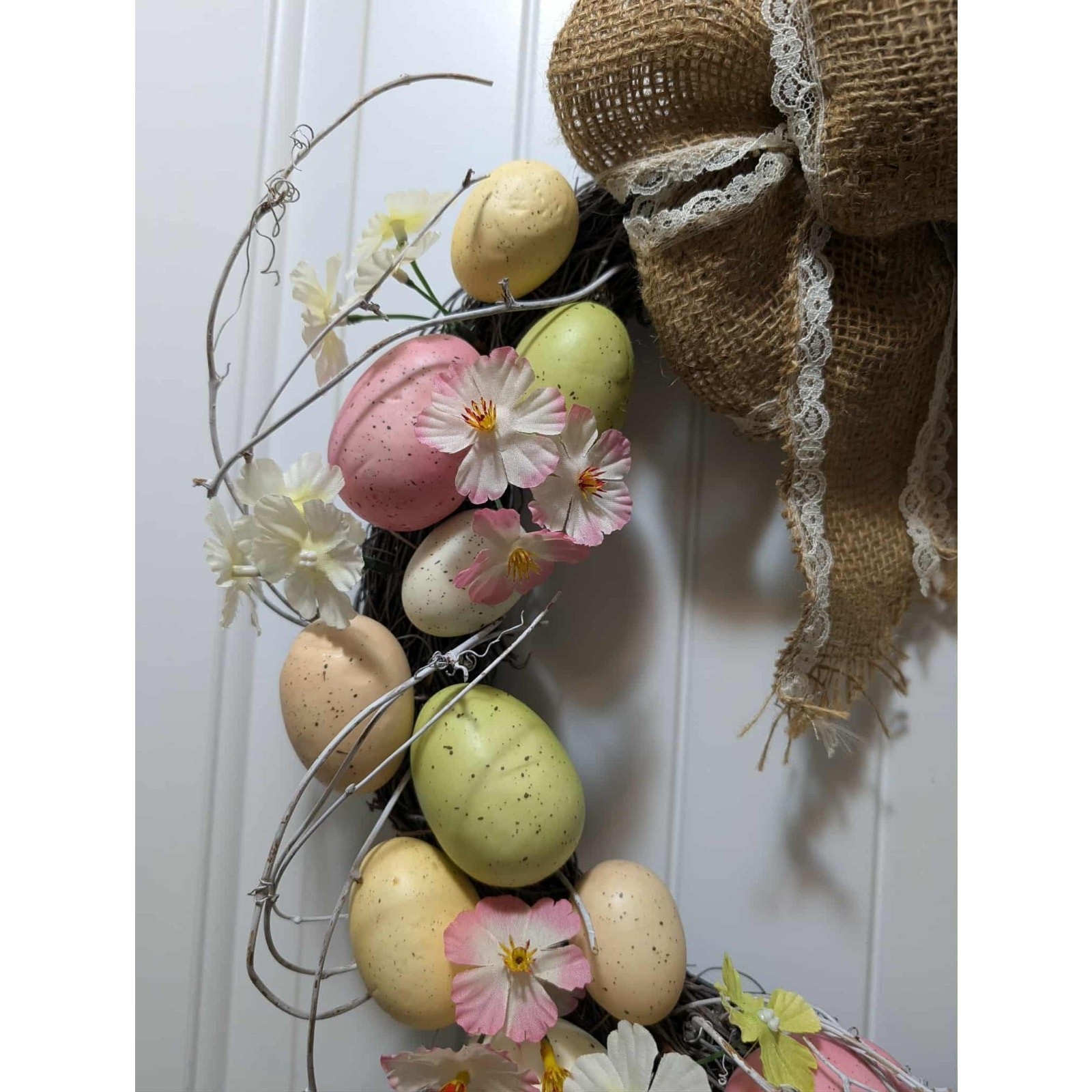 Easter Bunny Eggs Wreath Spring Flowers Vines Door Wall Holiday Decor 18″