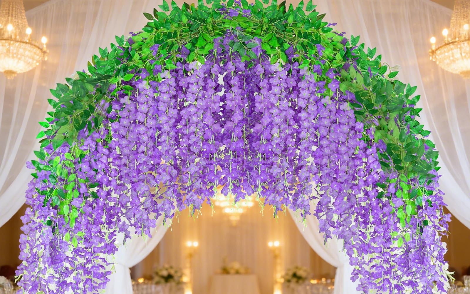 100 Pack Purple Wisteria Garland, Fake Hanging Flowers for Home Decor, 3.6 Ft