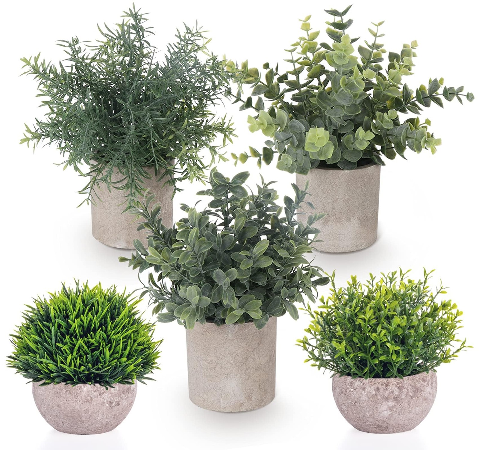 Small Fake Plants, 5 Pack Artificial Eucalyptus Mini Potted Plant Indoor Gree…