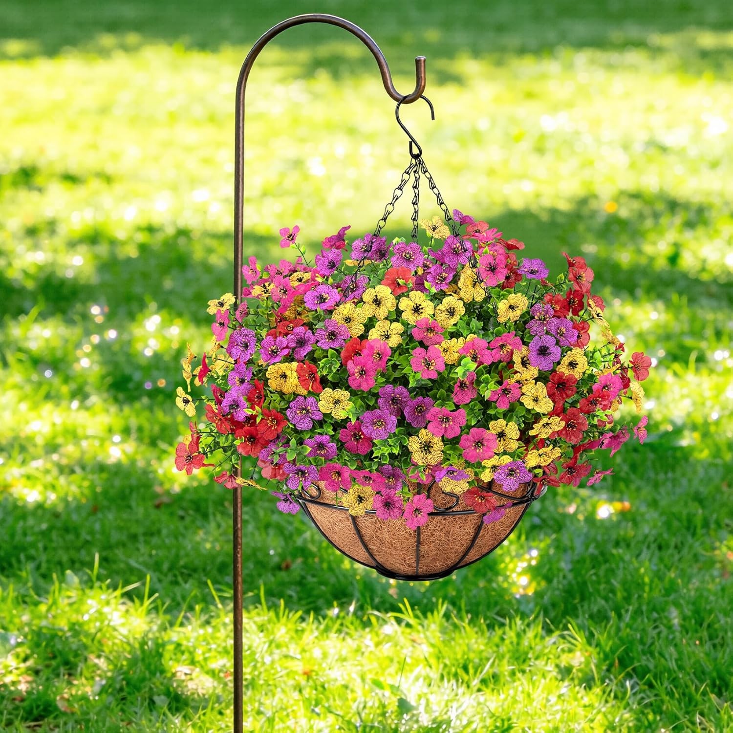 Artificial Spring Summer Hanging Flowers Plants with Basket Mixed Color