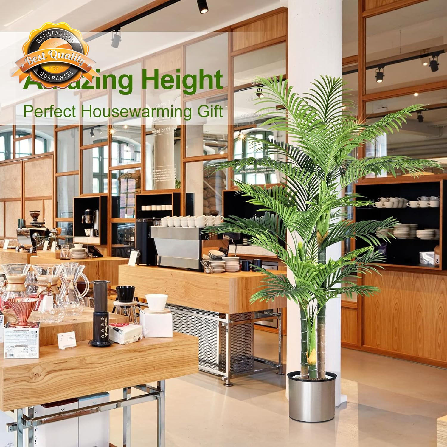 6Ft Artificial Golden Cane Palm Tree Set of 2 UV Resistant Indoor Pot