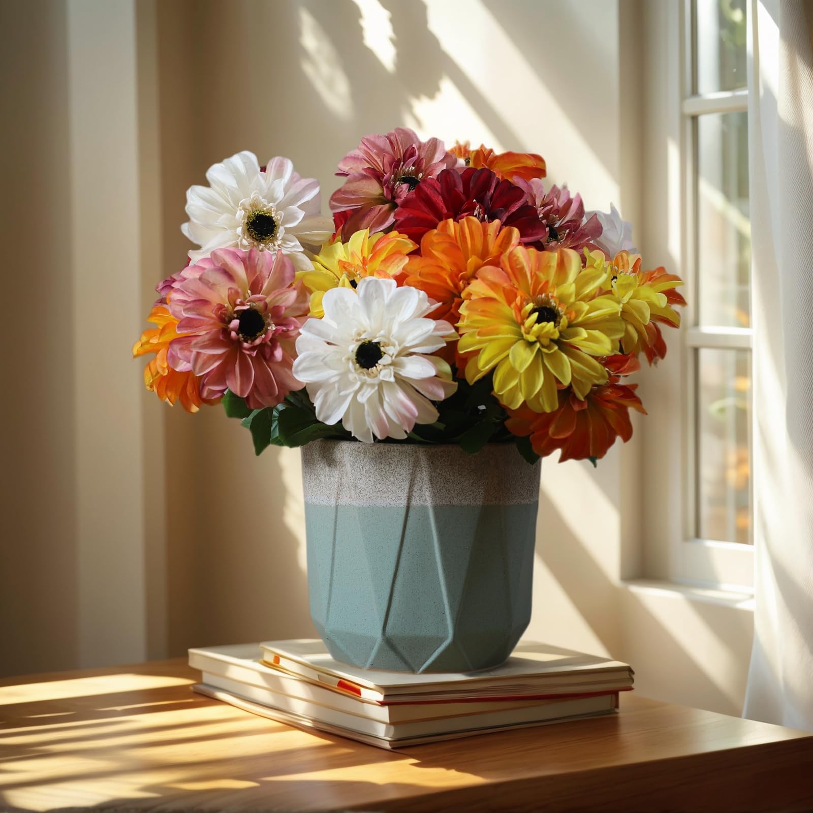 Crisantemo artificial de seda, flores de zinnia naranja de 60 cm (24 pulgadas)