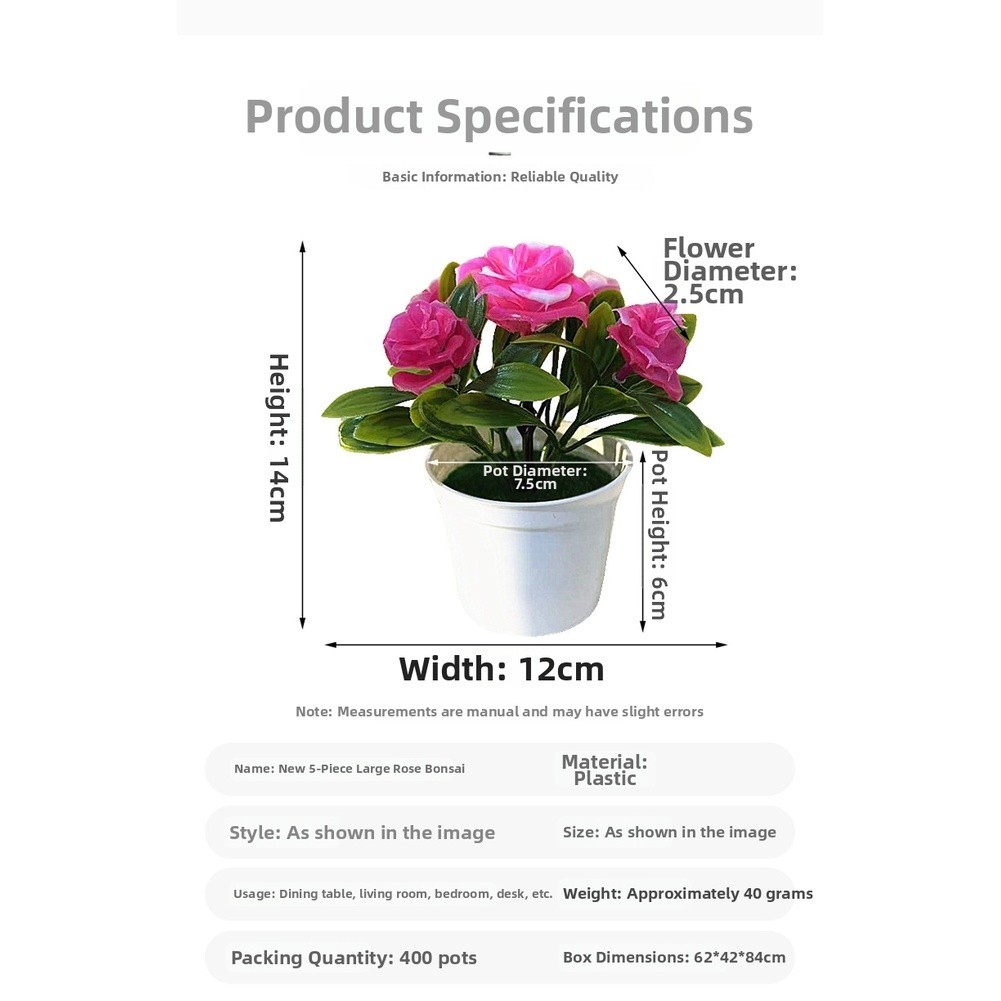 Indoor Artificial Rose Bonsai in Pot for Contemporary Home Office Table Decor