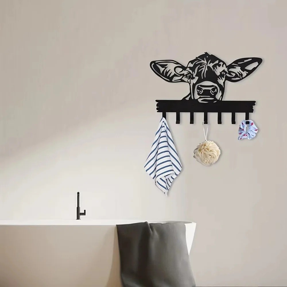 CIFbuy Cow-Shaped 7-Hook Metal Key Rack Minimalist Contemporary Wall Decor