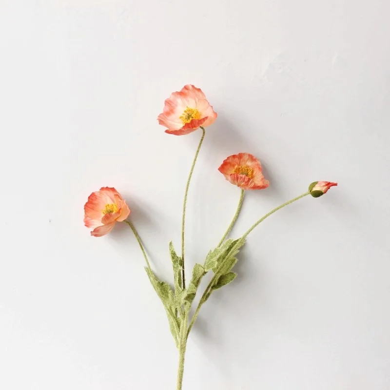 4 Head Artificial Flowers Bouquet Poppy Fake Flowers for Home Decor Garden Party