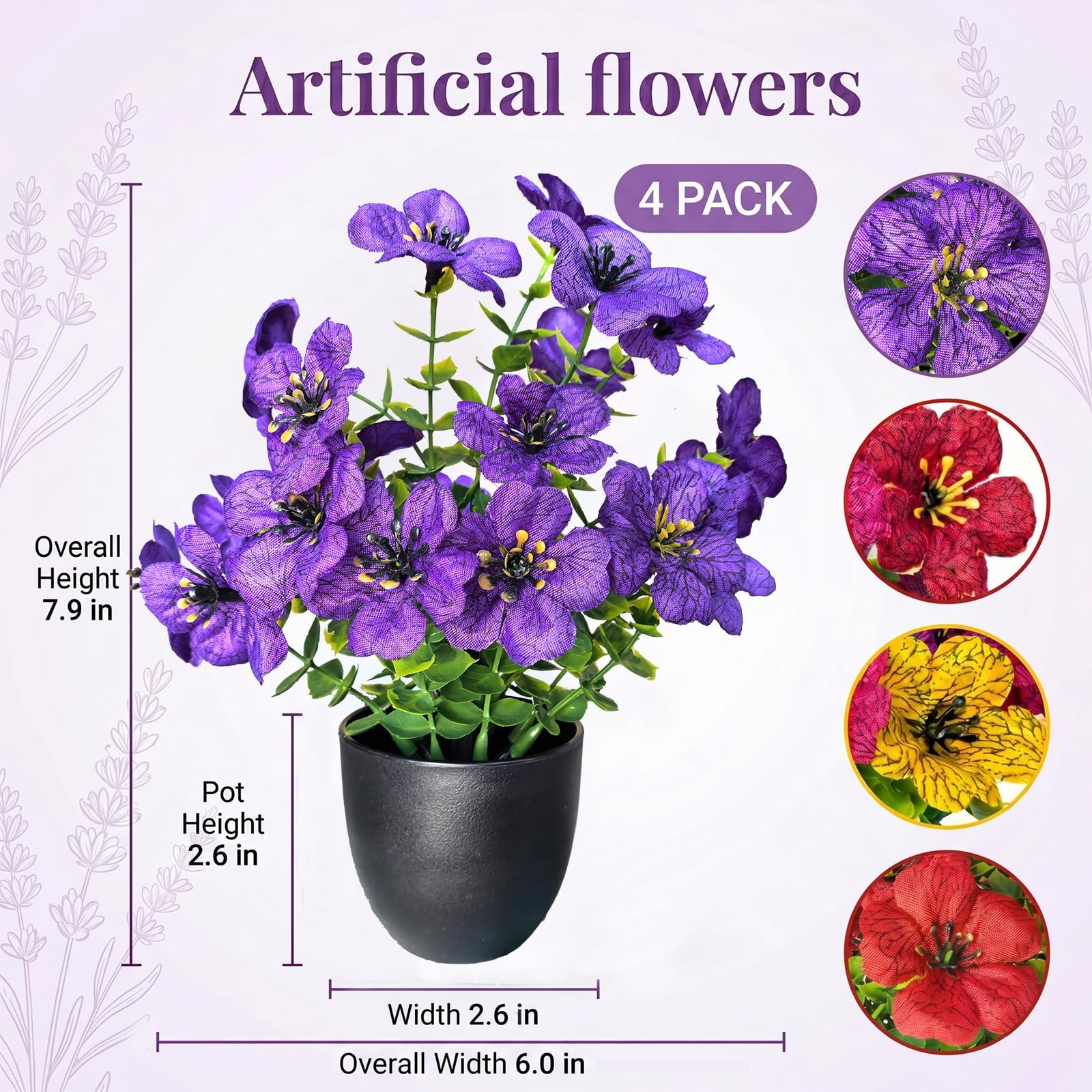 Small Fake Plants 4 Packs Artificial Flowers in Pots Home Decor Fake Flowers …