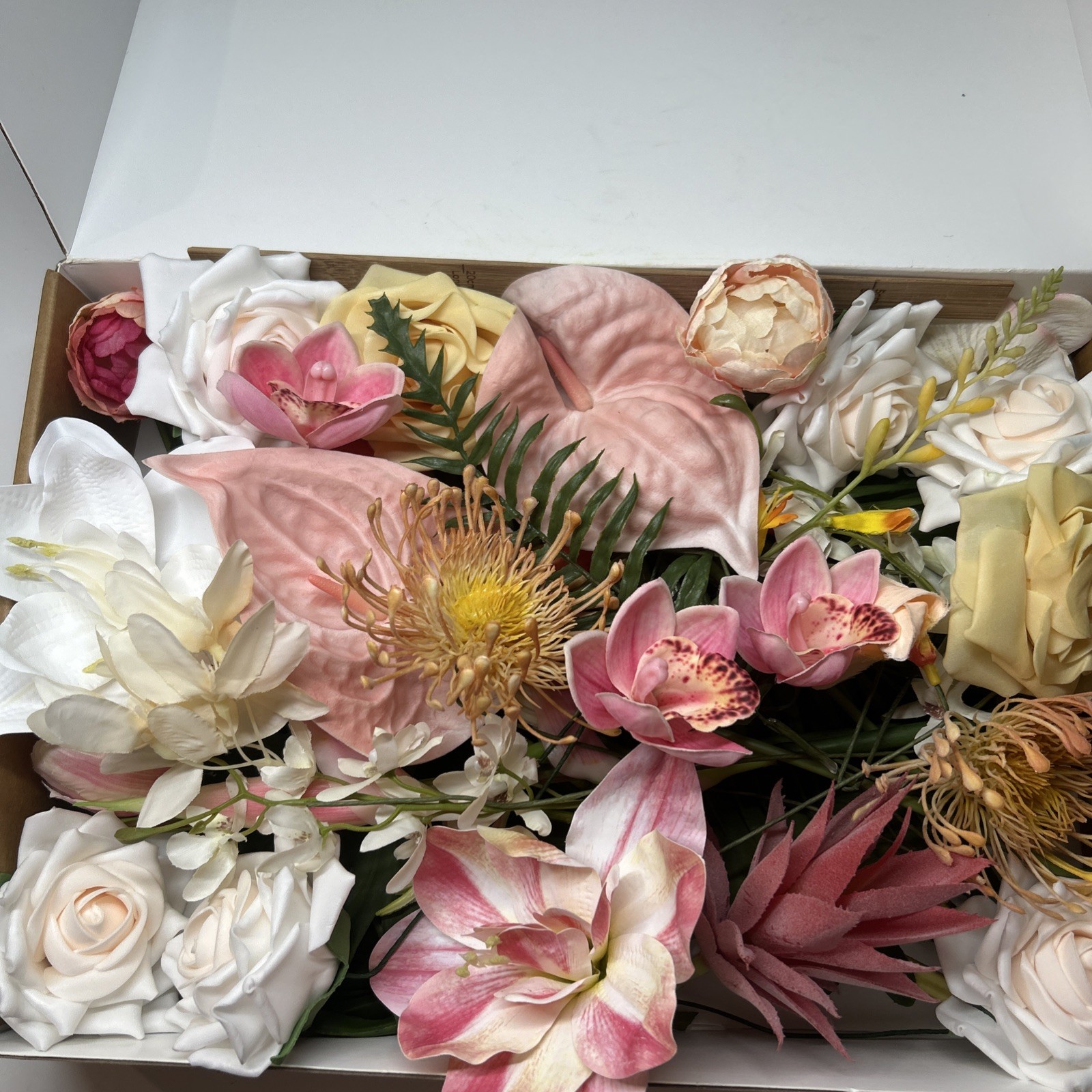 Ling’s Moment Fake Flowers Box, Faux Artificial Greenery Stems Foam Roses