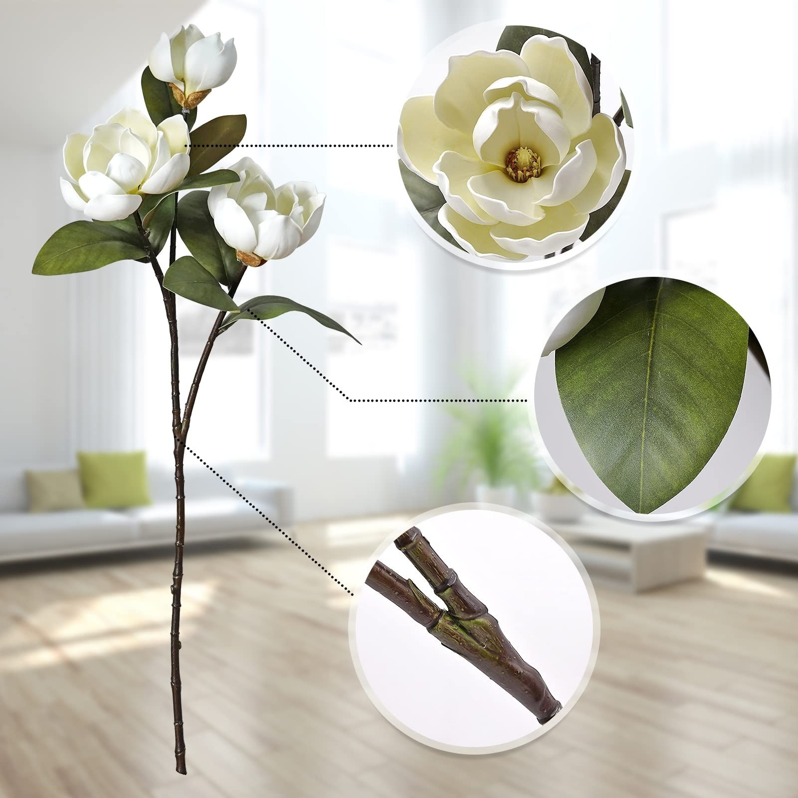 4 Pcs Vintage 12 Heads Artificial Magnolia Flower Foam Long Stem Flower Bouqu…