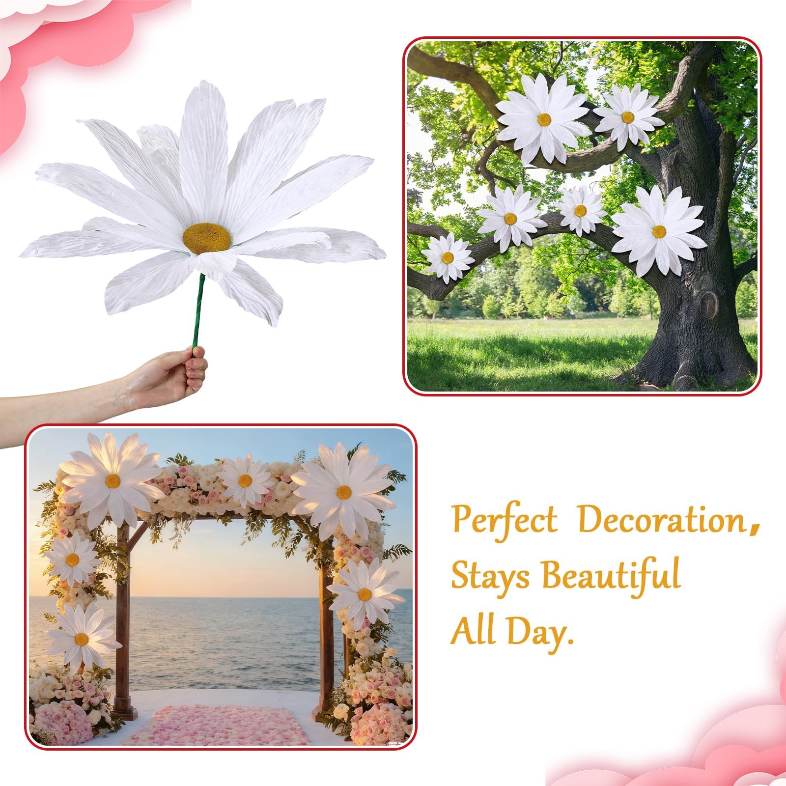 3 Pcs Giant Artificial Daisy Flowers Decoration 12 16 20 Inch Wedding Decor