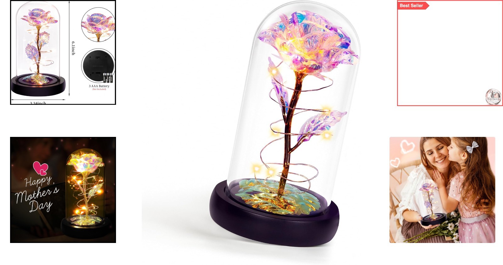 Light Up Rainbow Rose in Glass Dome: Timeless Gift of Love and Beauty