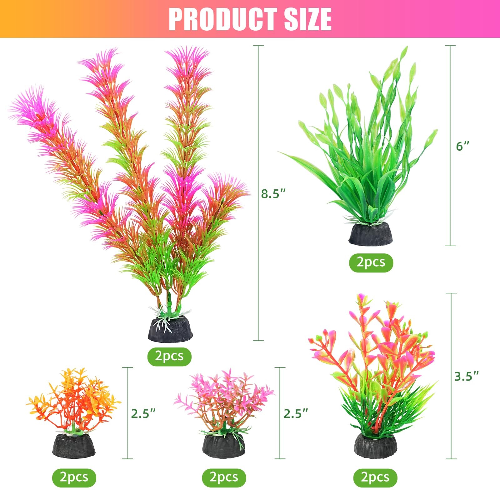 10 PCS Artificial Fish Tank Plants Aquarium Decorations Pink Plastic Accessory
