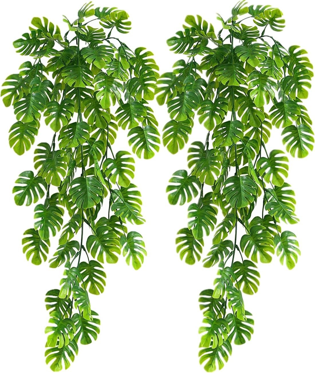 Artificial Hanging Plants 2 Pack, Monstera Leaves Fake Vine Ivy Leaf Green Ratta