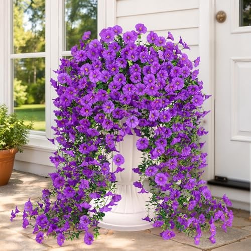 Artificial Flowers for Outdoors, Fake Hanging Flowers for 2 Pack Purple