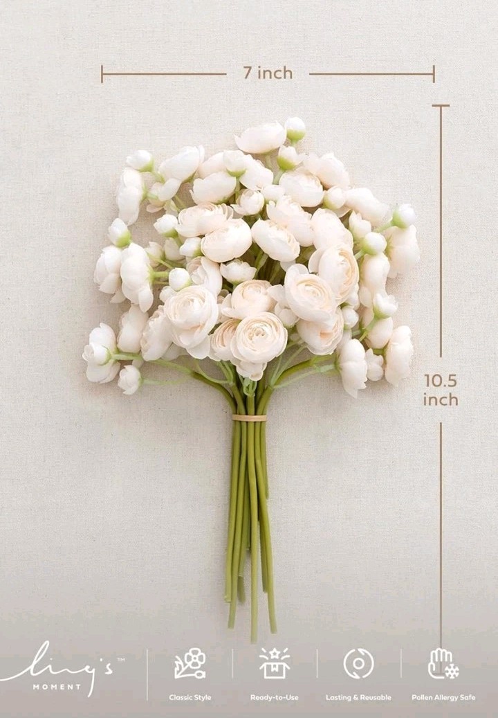 Ling’s moment Ranunculus Artificial Flower, Faux Silk Mini Ranunculus Flowers…