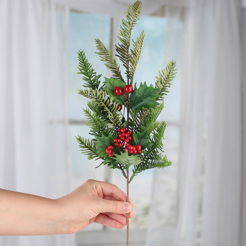 Package of 2 Artificial Pine and Holly 20″ Floral Sprays