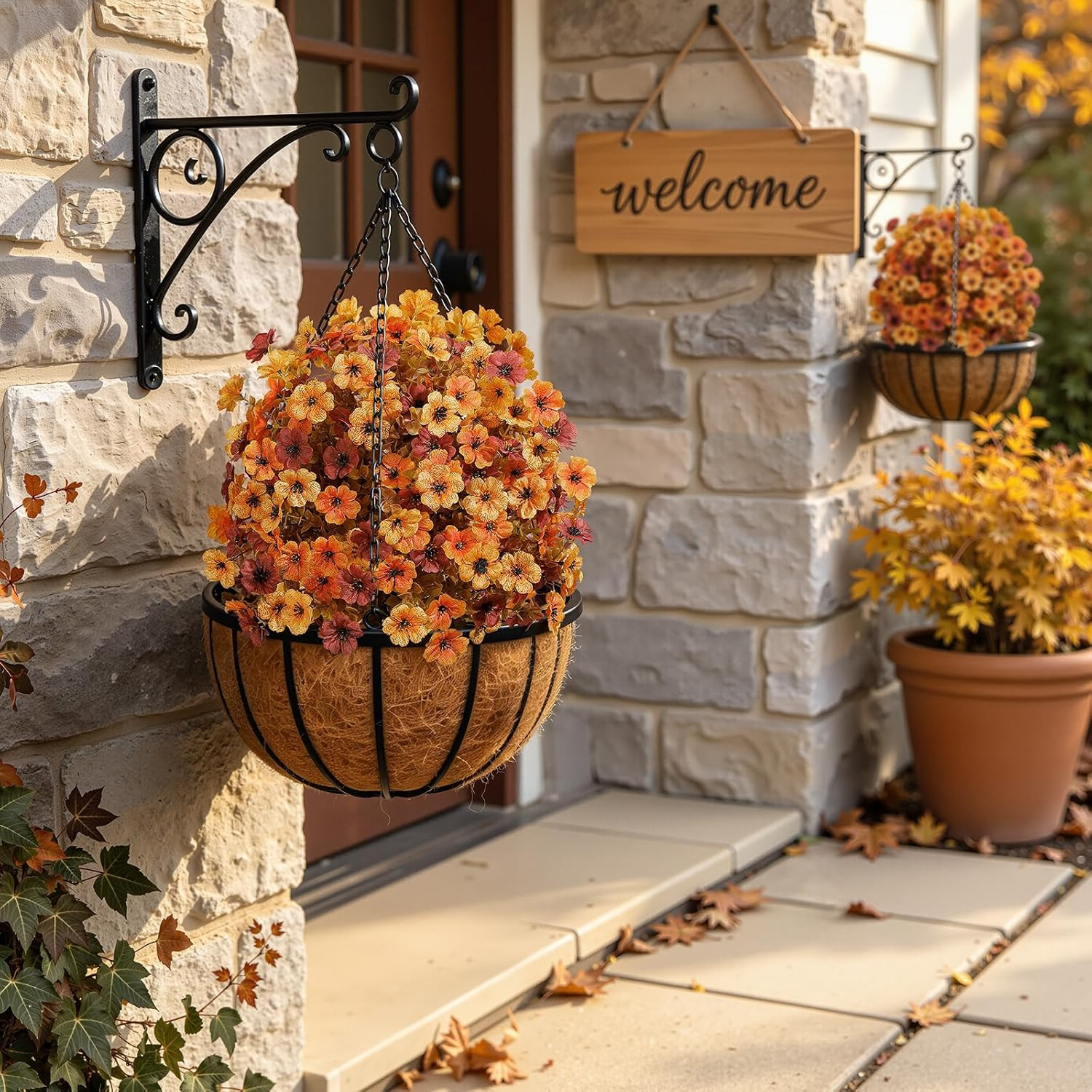 2Pcs 20″ Artificial Topiary Ball Flowers for Outdoors Planters, Fall