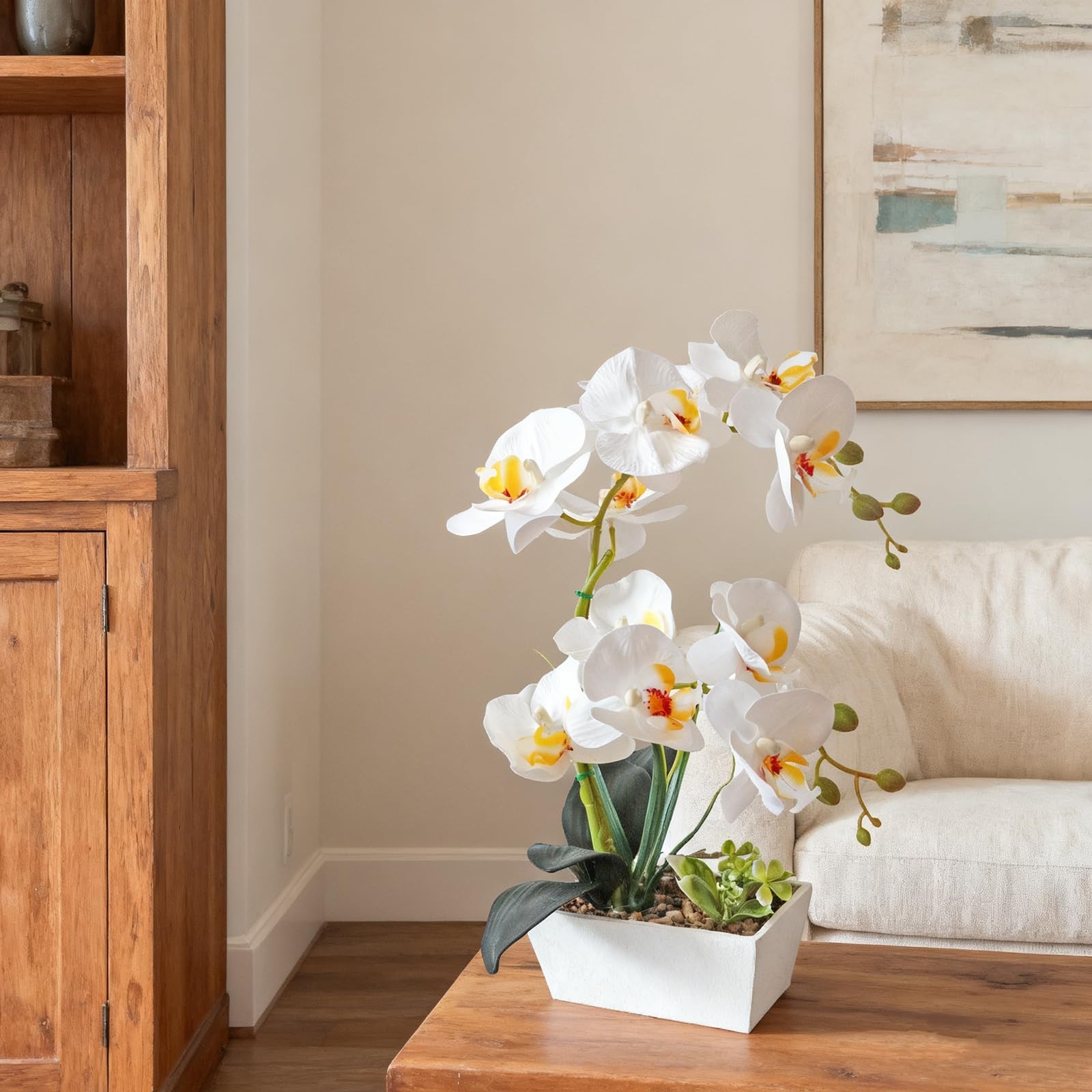 1 PCS Realistic Fake White Phalaenopsis Orchid Artificial Potted Plant Decor