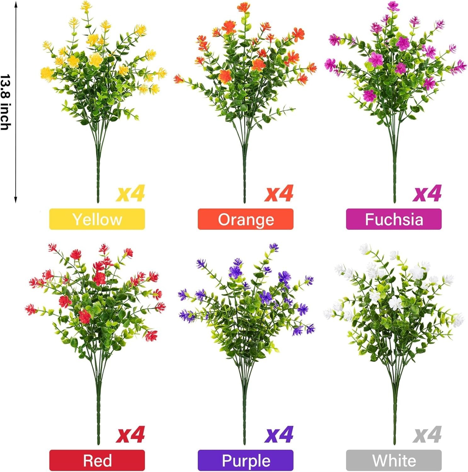 24 Bundles Fake Flowers Spring Artificial Flowers for Outdoors UV Resistant for