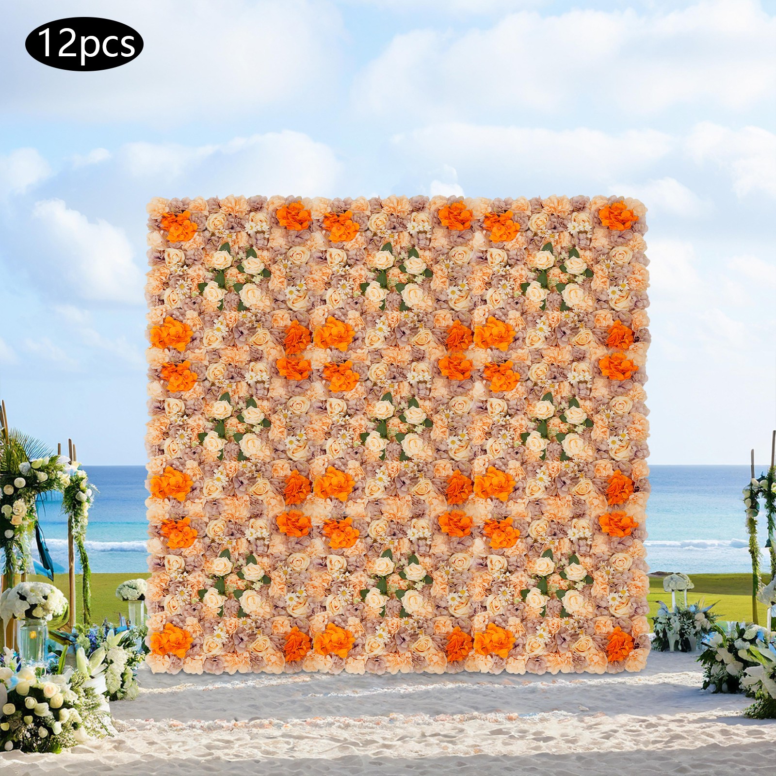 12Pcs Artificial Flower Wall Panels Square Wall-Mounted Artificial Flower Panels