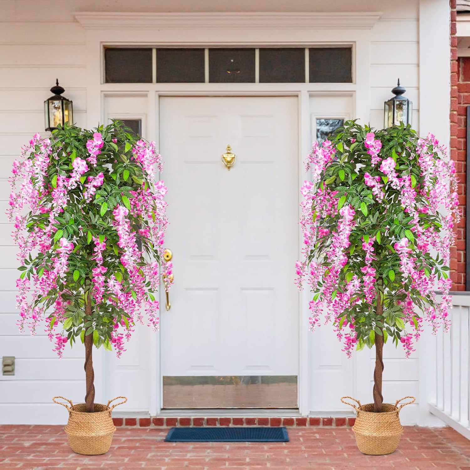 6Ft Artificial Tree Plants, Fake Wisteria Tree with Woven Seagrass Basket for In