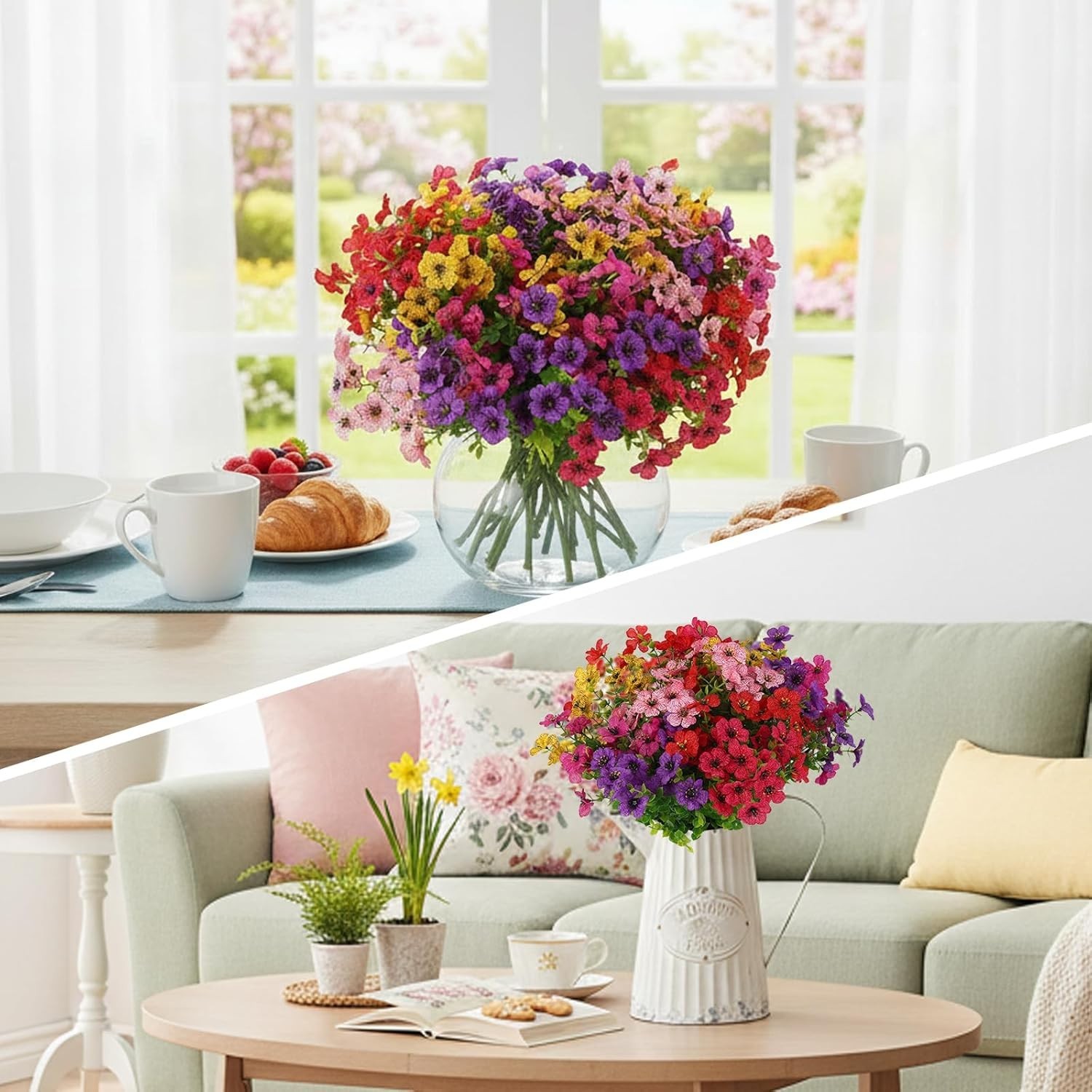 24Pcs Multicolor Outdoor Indoor Artificial Daisy Flowers for Home & Garden Decor