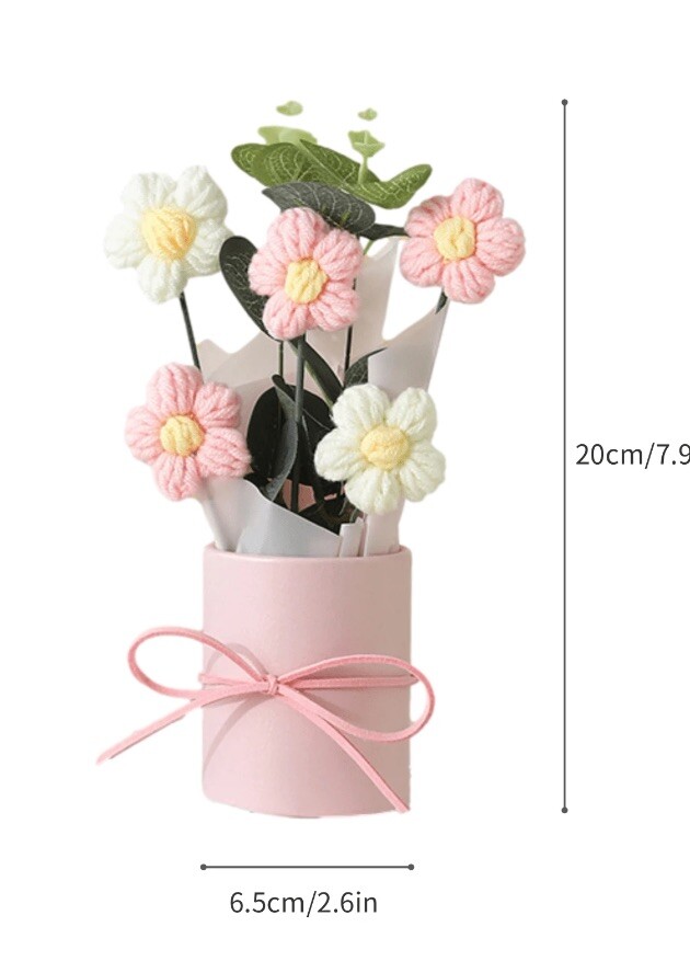 1 Set Handmade Knitted Yarn Artificial Flower Bouquet, Fabric & Knitted