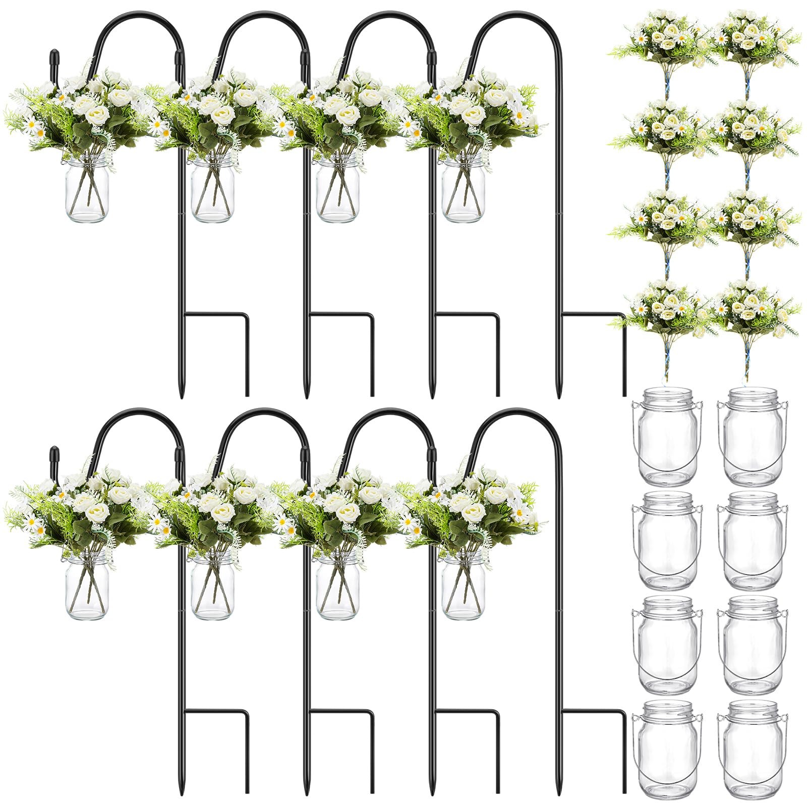 8 Sets Wedding Aisle Decoration Include 16 oz Rose Daisy Hanging Mason Jar 32…
