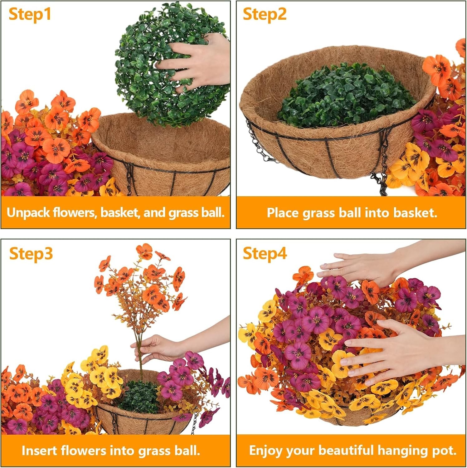 Elegant 2 Set Artificial Hanging Flower Baskets for Autumn Outdoor Charm