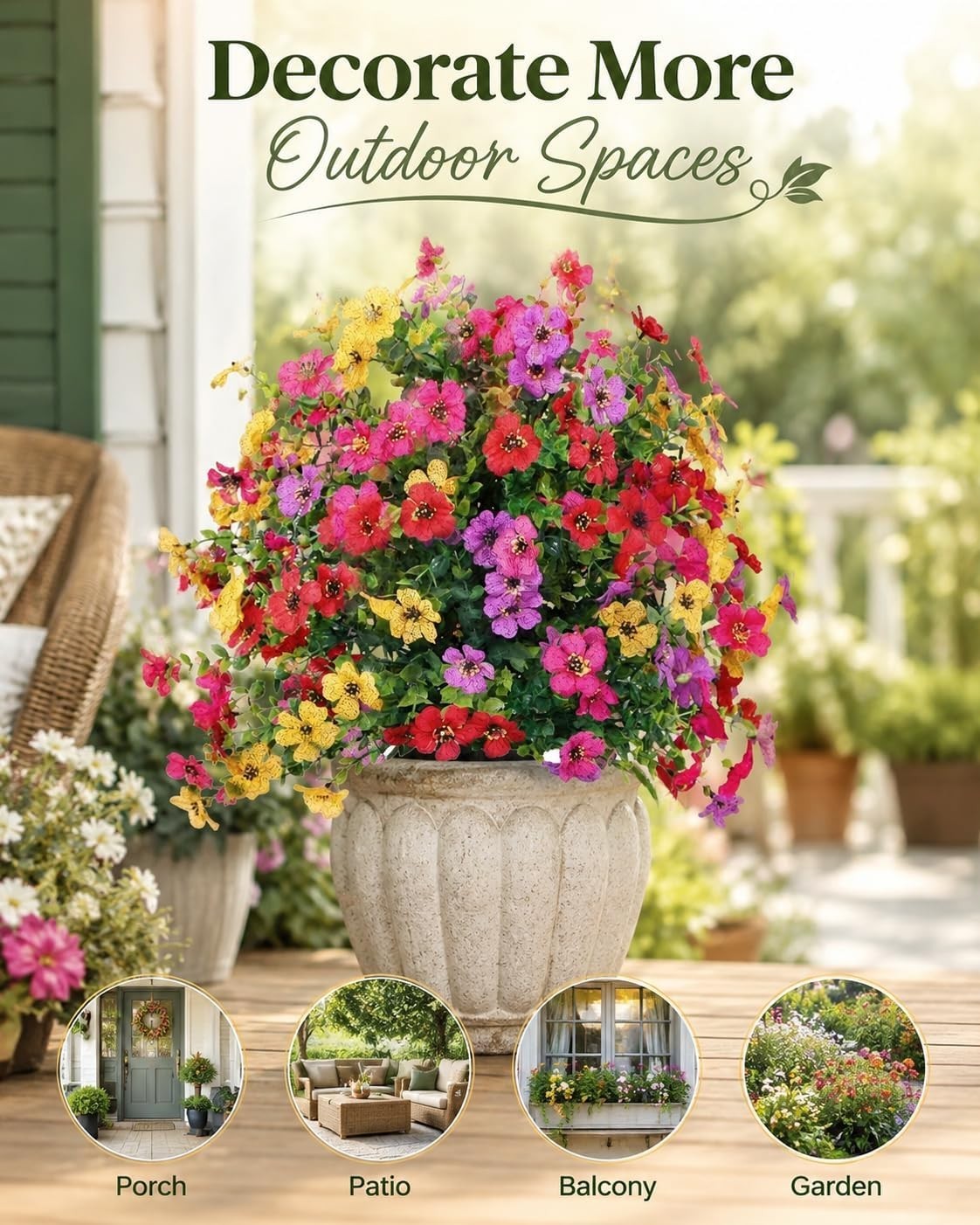 UV Resistant Artificial Flowers: 16″ Waterproof Outdoor Faux Plants for Garden