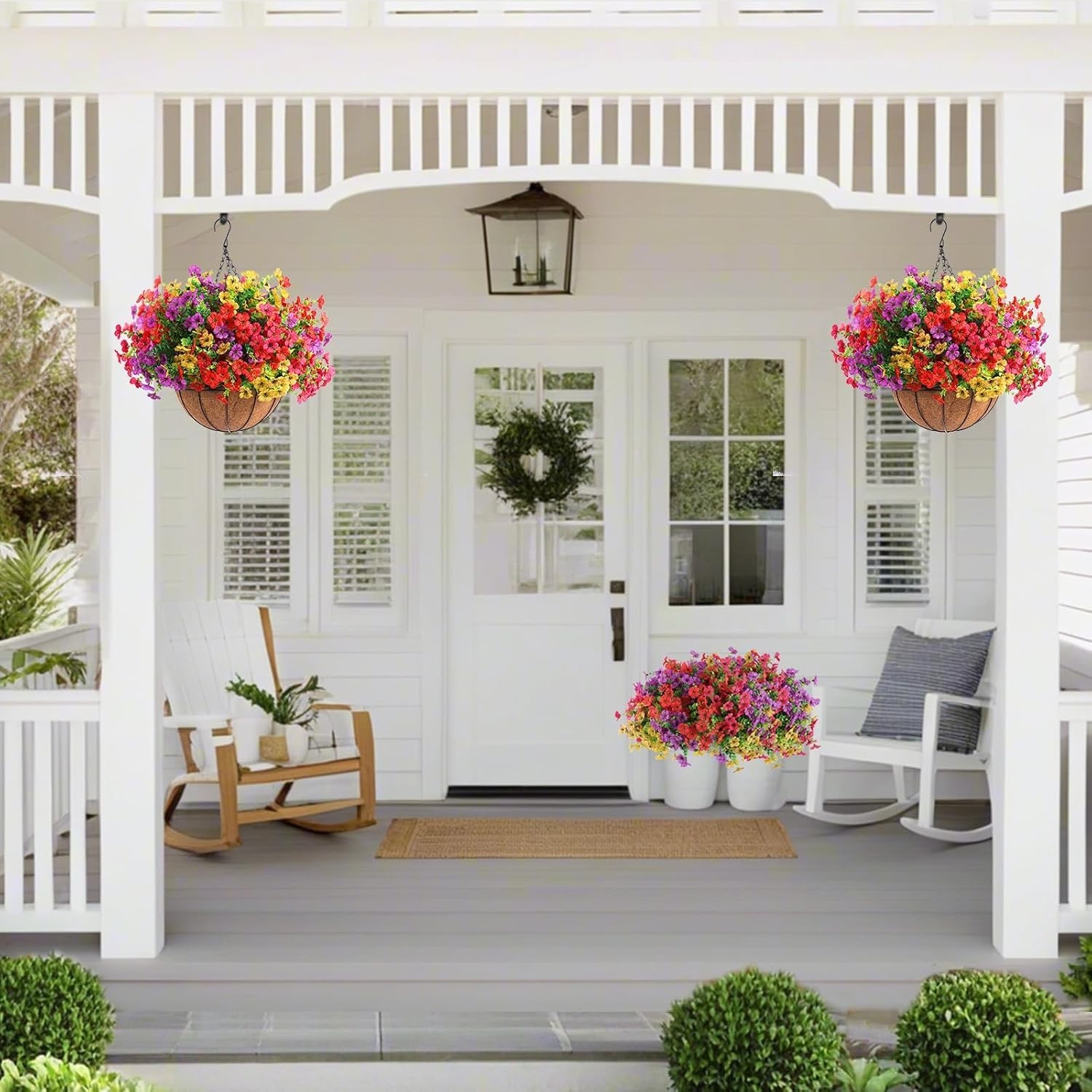 Realistic 24 Pcs Silk Flower Set in 2 Hanging Baskets for Elegant Home Decor