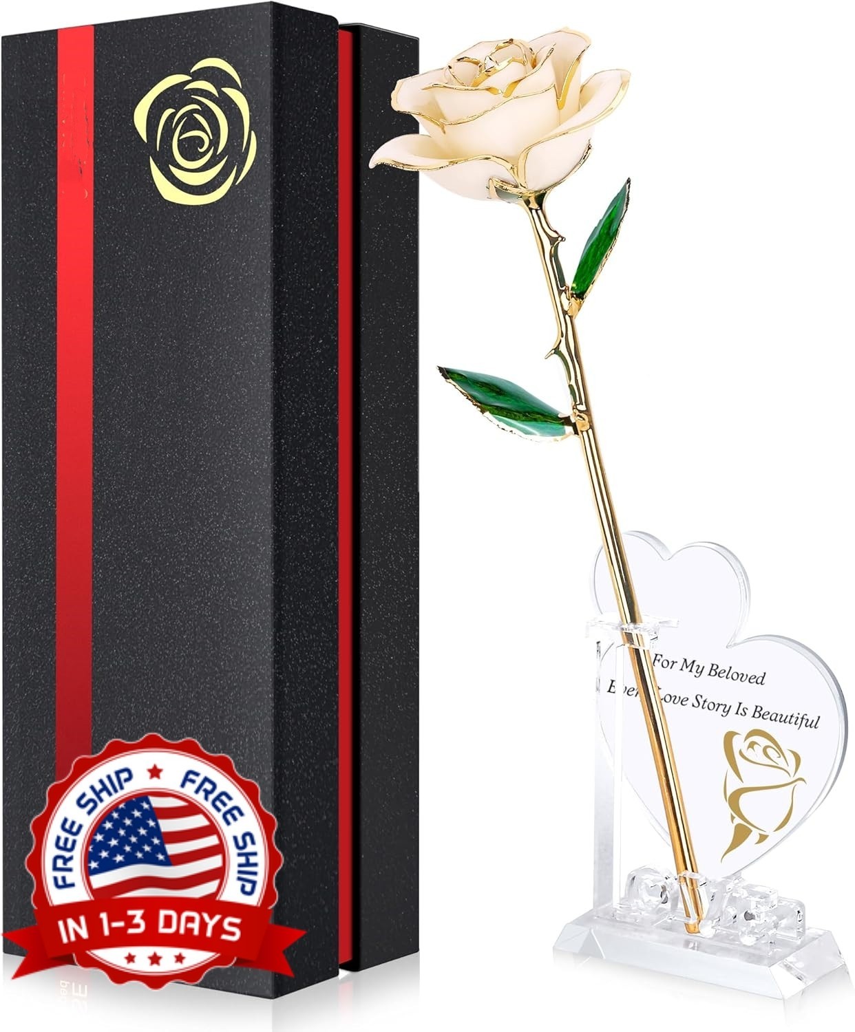 Rosa Bañada En Oro Rosa Real De 24 Quilates, Rosa Chapada En Oro De Tallo Largo