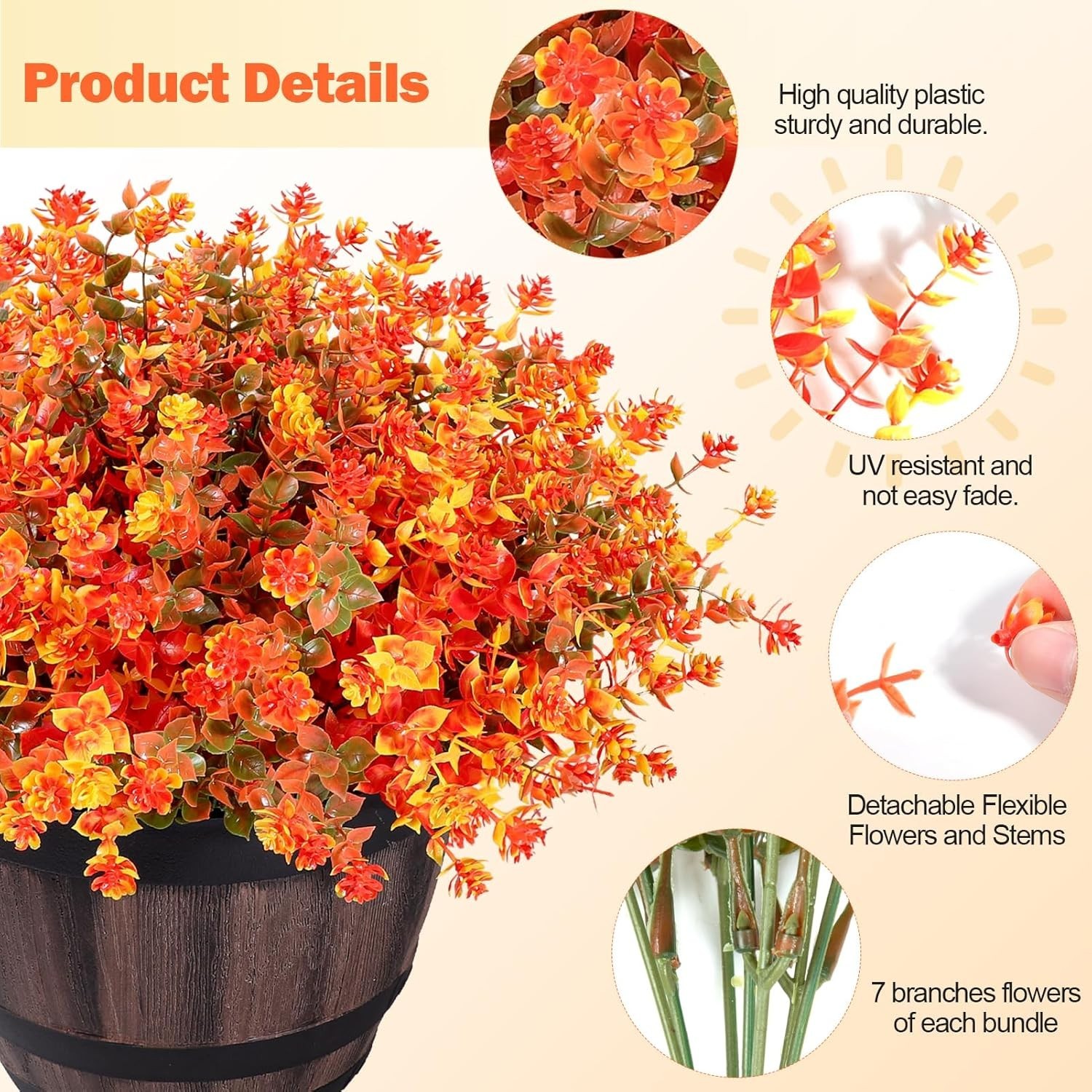 16 Bundles Artificial Flowers UV Resistant Fall Fake Mums Plants Porch Decor