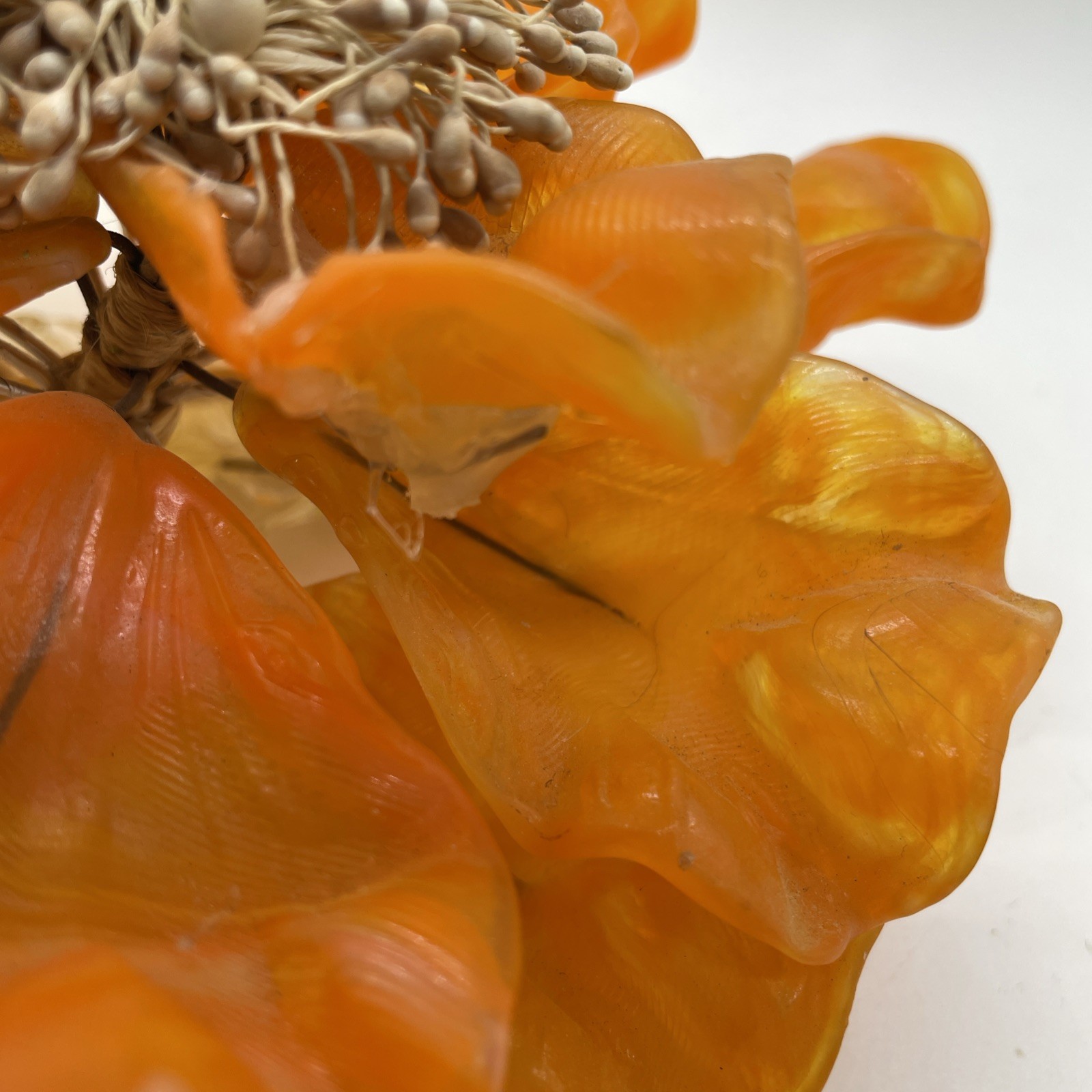 Vintage Art Glass Orange Peony 8×9” Some Damage