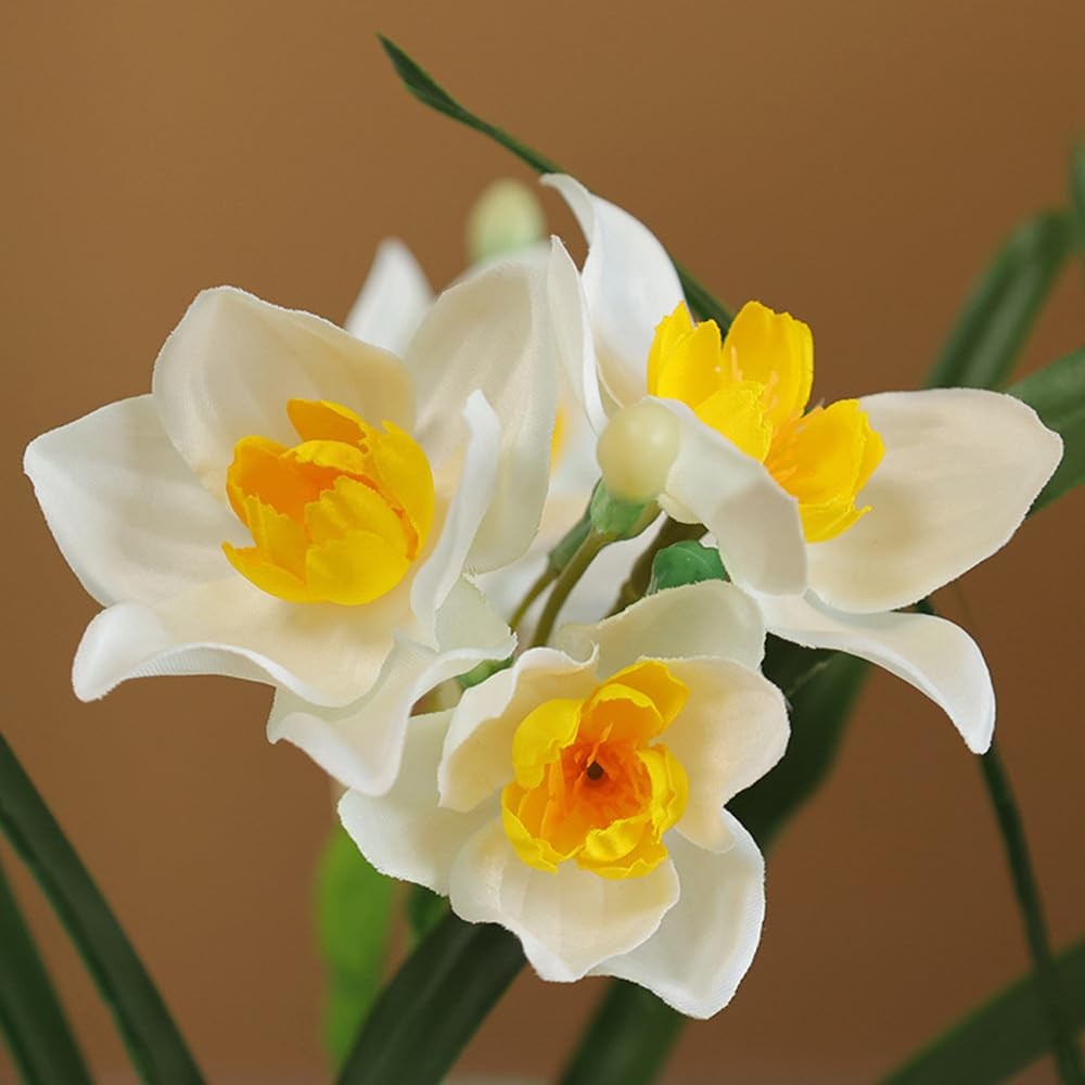 10 Pcs Artificial Daffodil Bouquet Faux Greenery Artificial Flower, 17.7 inch…