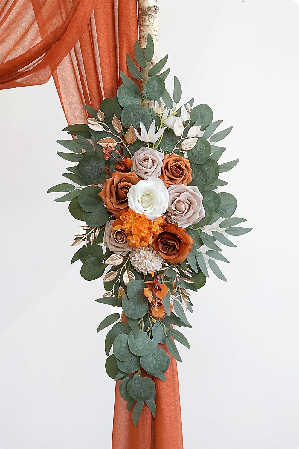 Burnt Orange Artificial Wedding Arch Flowers Kit (Pack of 3) with 26Ft Terrac…